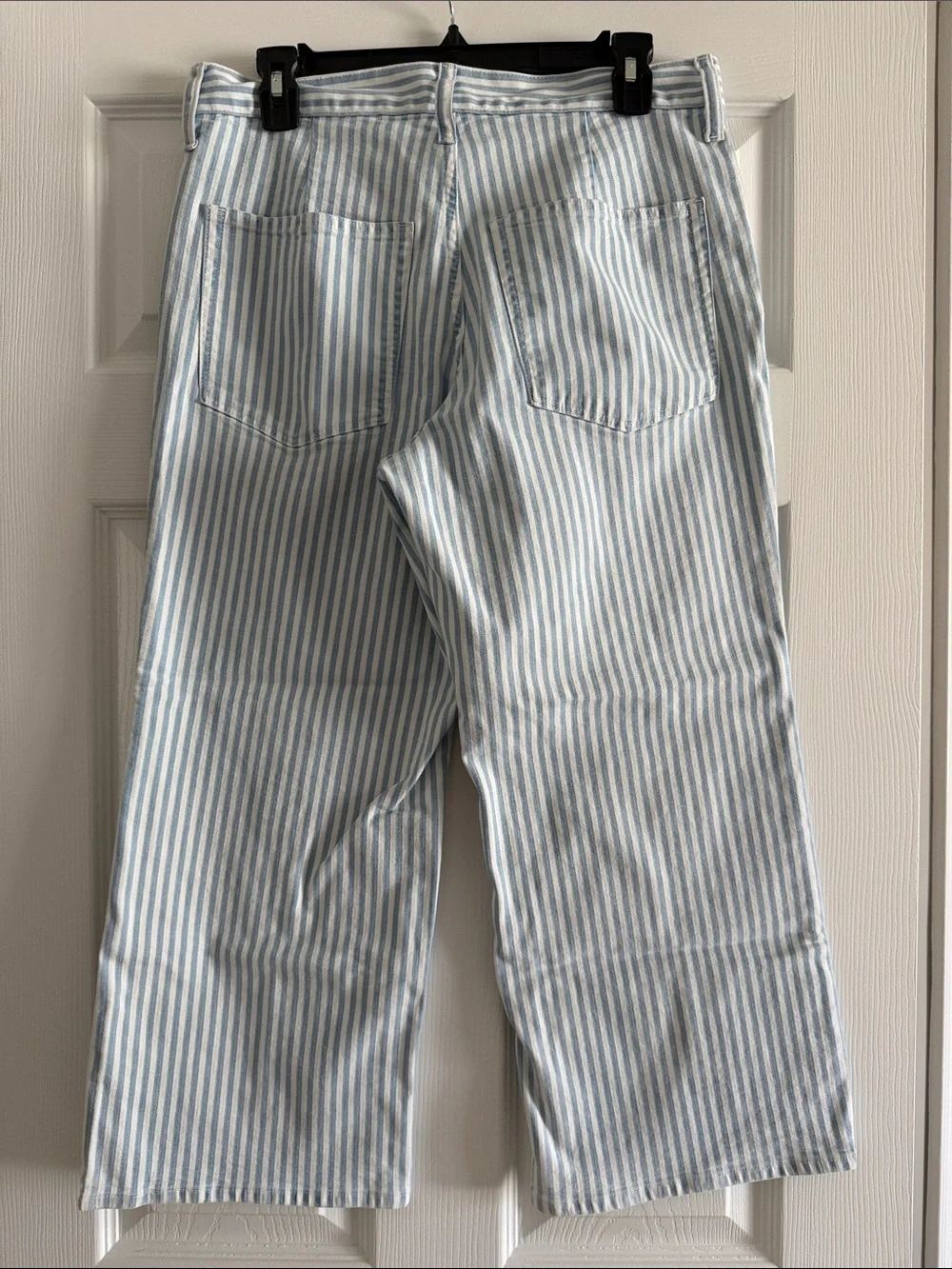 J. Crew Light Blue & White Striped wide leg crop pants